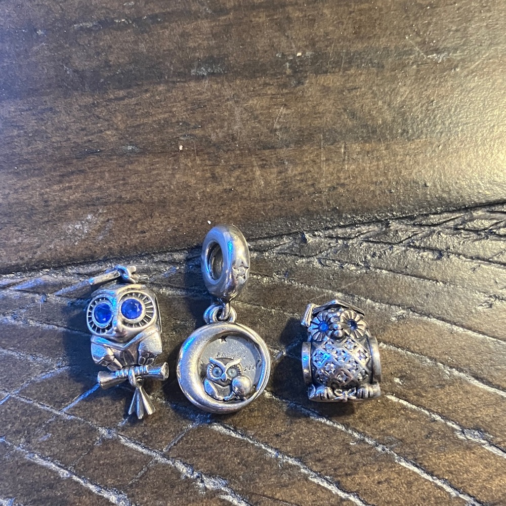 Pandora Silver Owl Set of 3 Charms